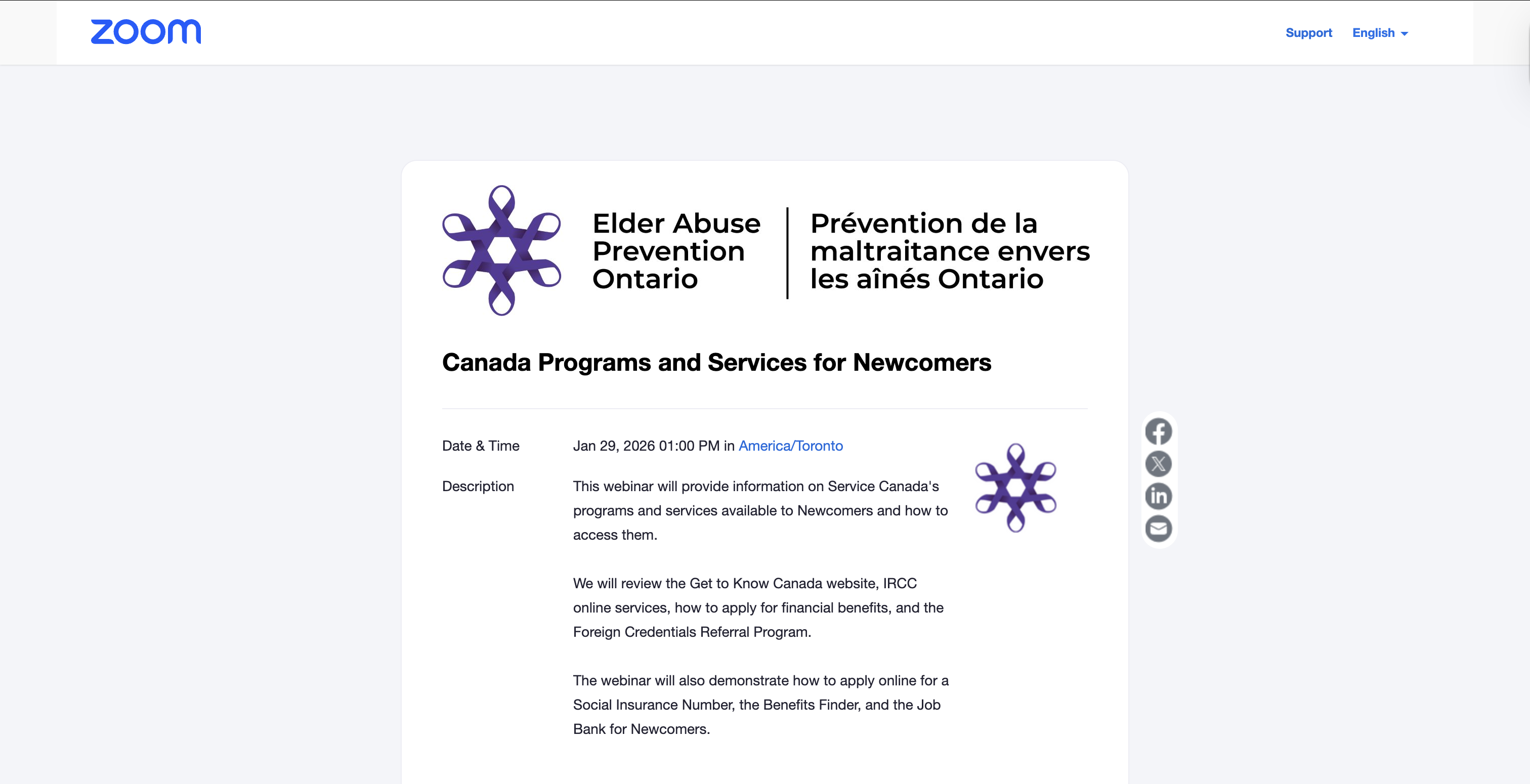 Elder Abuse Prevention Ontario&nbsp;webinar&nbsp;series: Empowering Your Life with Service Canada